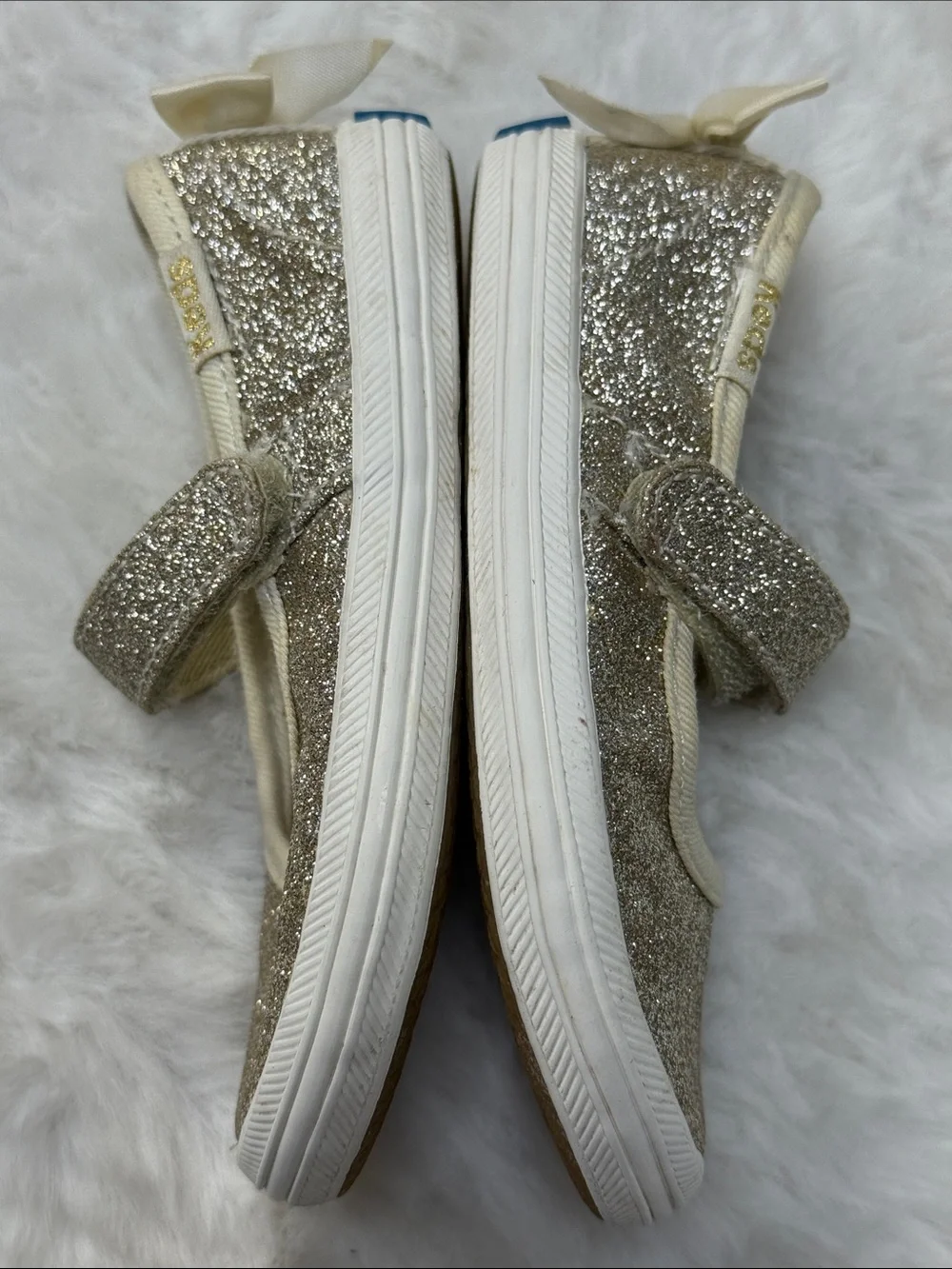 Keds x Kate Spade Sloane Toddler Mary Jane Shoes 5.5M Champagne Gold Glitter Bow